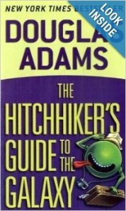 Cover image of the novel The Hitchhiker's Guide to the Galaxy by Douglas Adams
